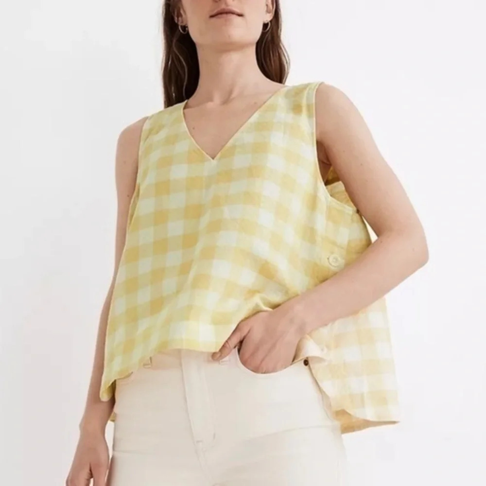New Madewell Side Button Tank Top Gingham Check XS